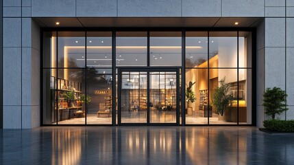 Aufkleber - A large glass door with a green plant in front of it