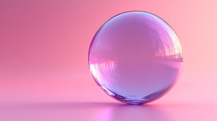 Poster - Crystal ball with reflective surface on a pink background, abstract concept