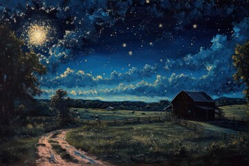 Wall Mural - Night sky architecture landscape moonlight.