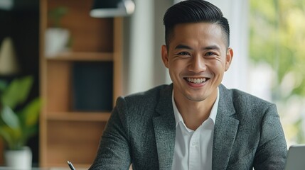 Sticker - Professional Man Smiling in Modern Office Setting