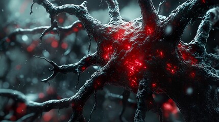 Wall Mural - microscopic view of a neuron - science illustration