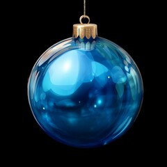 christmas tree blue ball, decoration on transparent background, photo, 3d rendering ,isolated,