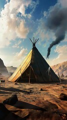 Wall Mural - Desert Tent Landscape: A Serene Escape Under a Vast Sky