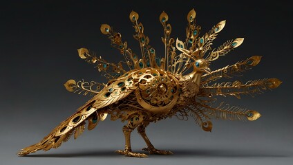 Wall Mural - A golden mechanical peacock.