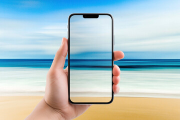 Poster - Smartphone screen with beach wallpaper