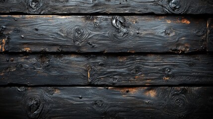 Poster - A black wooden surface with burn marks and a dark brown stain