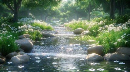 Wall Mural - Serene River Flowing Through Lush Forest