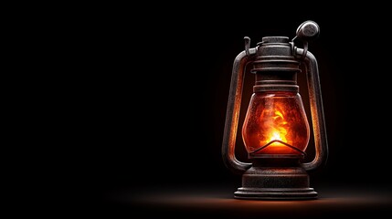 A Beacon in the Darkness: A solitary, old-fashioned kerosene lantern casts a warm, inviting glow against a stark black background, symbolizing hope, guidance, and resilience in challenging times. 