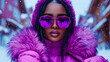 © RedPeaStudio - Stylish Winter Fashion Portrait Purple Coat Snow Sunglasses Winter Wonderland