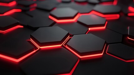 Poster - Background gaming abstract neon glowing hexagon black honeycomb carbon technology desktop wallpaper AI generated image