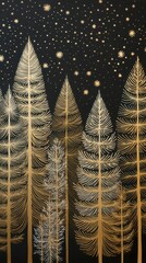 Sticker - Gold and silver christmas trees nature pattern plant.