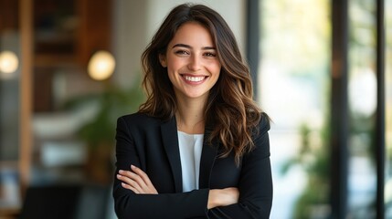 Wall Mural - Confident Businesswoman Smiling in an Office Setting