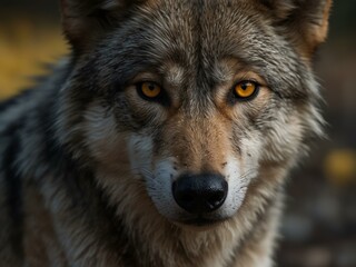 Wall Mural - a wolf stares intensely with piercing yellow eyes.