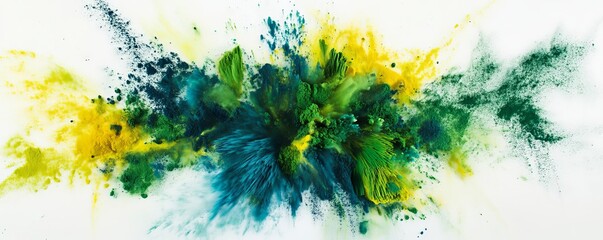 Wall Mural - Yellow and green powder exploding creating abstract shapes