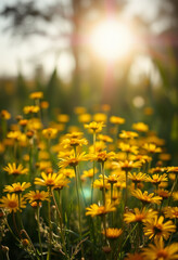 Wall Mural - yellow flowers in the morning