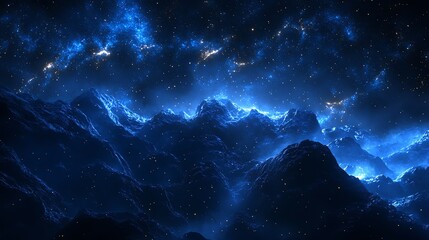 Wall Mural - A stunning view of a vast starry sky over a range of snow-capped mountains.