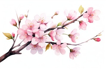 Sakura tree branch watercolor blossom flower plant.