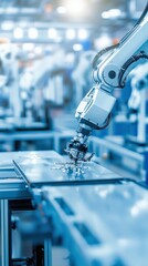 Poster - robotic arm performing precise assembly tasks in a modern manufacturing facility during the daytime