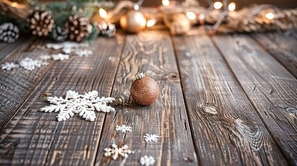 Wall Mural - A dark wooden background with white snowflakes 