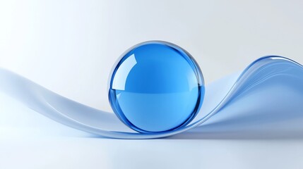 Poster - Blue sphere balancing on a transparent wave abstract background