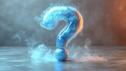 Wall Mural - Question mark made of smoke on dark background with blue and orange lights