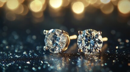 Aufkleber - A detailed macro shot of sparkling diamond earrings, showcasing the clarity and brilliance of the stones against a dark background, ideal for luxury jewelry promotions.