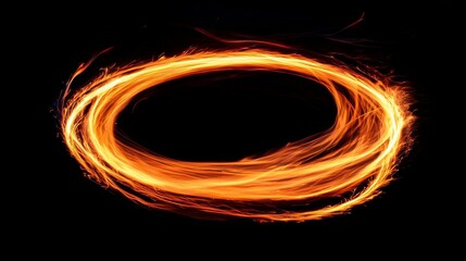 Wall Mural - swirling fire ring leaving a trail of orange embers on black background