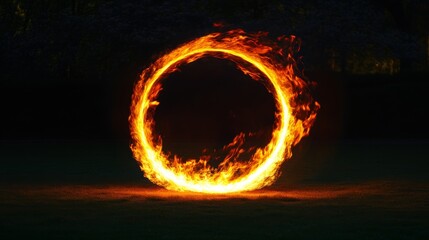 Wall Mural - ring of fire burning on the ground at night