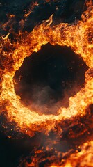 Wall Mural - ring of fire burning on black background