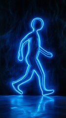 Poster - Neon blue human figure walking in smoky room