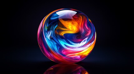 Canvas Print - Colorful sphere reflecting on black background with swirls