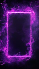 Wall Mural - glowing neon frame surrounded by purple smoke