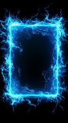 Wall Mural - abstract blue electric frame glowing on black background