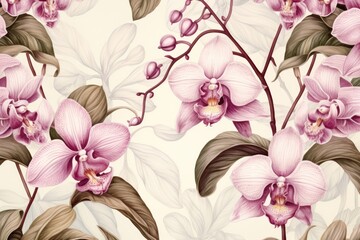 Canvas Print - Vintage drawing of orchid flower pattern backgrounds plant inflorescence.