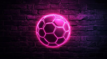 A glowing pink soccer ball design against a dark brick wall background.