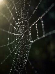 Wall Mural - Close-up of a spider web in moody lighting for Halloween.