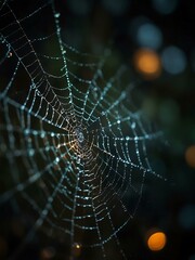 Wall Mural - Close-up of a spider web in moody lighting for Halloween.