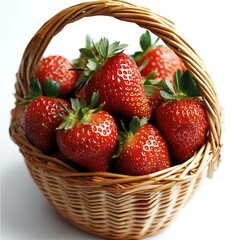 Canvas Print - A wicker basket overflowing with ripe red strawberries.