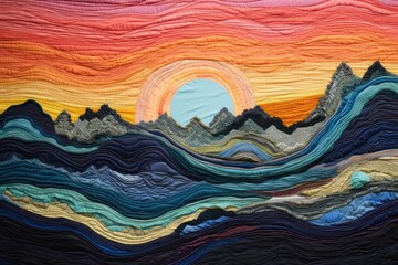 Wall Mural - Sunrise landscape painting pattern.