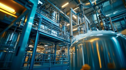 Poster - detailed view of a modern industrial facility showcasing advanced machinery and pipelines in a bustl