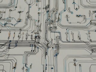 Wall Mural - Continuous line art of a circuit on a white background.