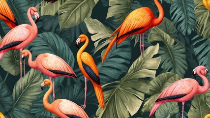 Wall Mural - beautiful tropical wallpaper with leaves and toucan birds