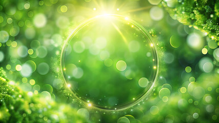 Poster - Soft green hues blend with radiant light, creating a tranquil abstract background filled with luminous orbs that evoke feelings of serenity and freshness