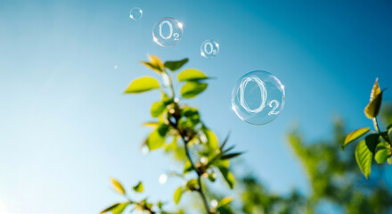 Wall Mural - bubbles floating in nature with freshness and sunlight evident