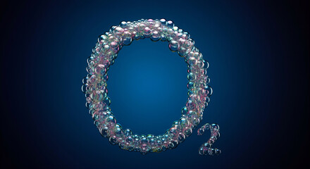 Wall Mural - bubbles in scientific representation of oxygen symbol o2 with colorful reflections against a dark ba
