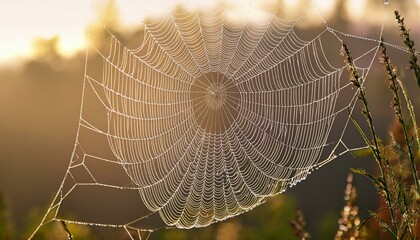 Delicate spiderweb with dew drops