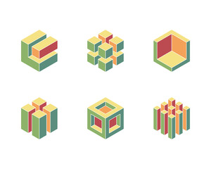 Poster - cube logo, geometric vector design. set box logotype company, trendy techno emblem in isometric 3d s