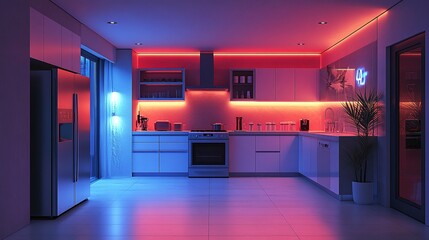 Wall Mural - modern LED lighting and energy-saving appliances demonstrating energy efficiency, symbolizing reduced power consumption and the adoption of renewable energy in eco-friendly homes