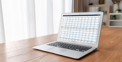 Poster - Accounting software on computer screen showing financial statement spreadsheets and account balance of corporate business offer accountant a fine calculation accounting snugly