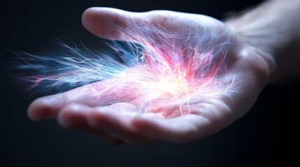 Poster - A human hand reaches out to touch a glowing AI neural network, with lines of energy radiating from the fingertips.